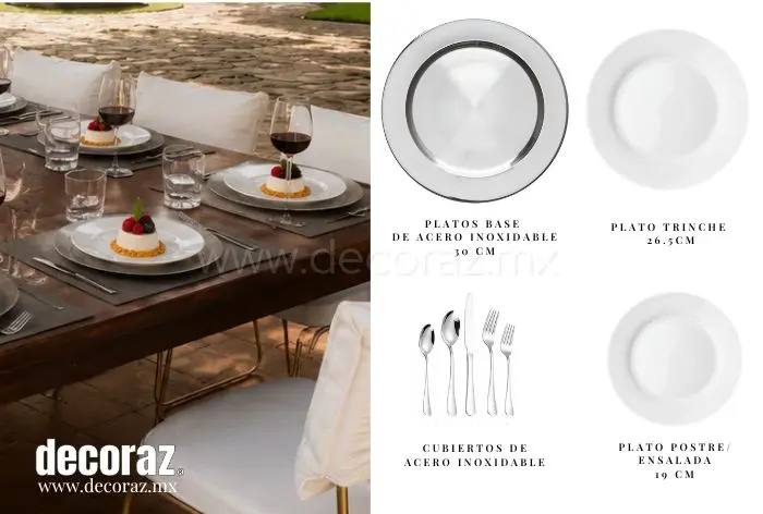 Plato base de acero inoxidable plato trinche plato de postre y cubiertos para mesas vintage
