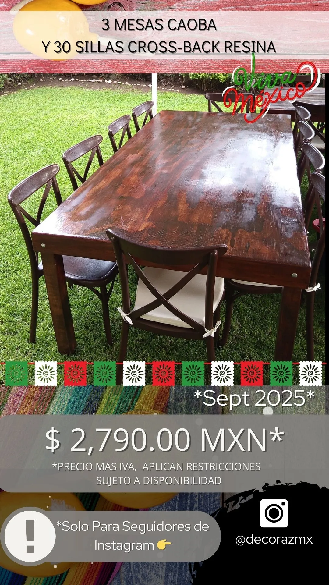 Promoción de renta de Mesas Caoba 2025 Promo de Mesas Caoba