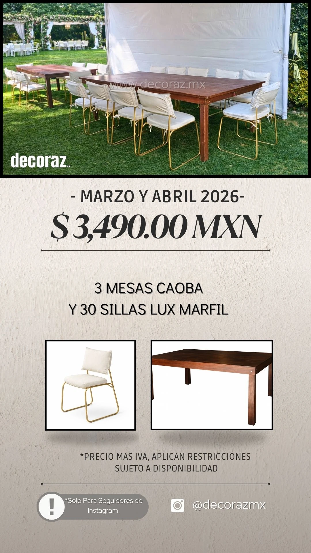 Promo de Mesas con sillas Doradas