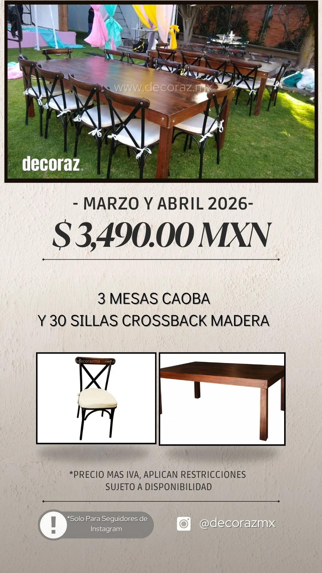Promo de Mesas y sillas Crossback Madera